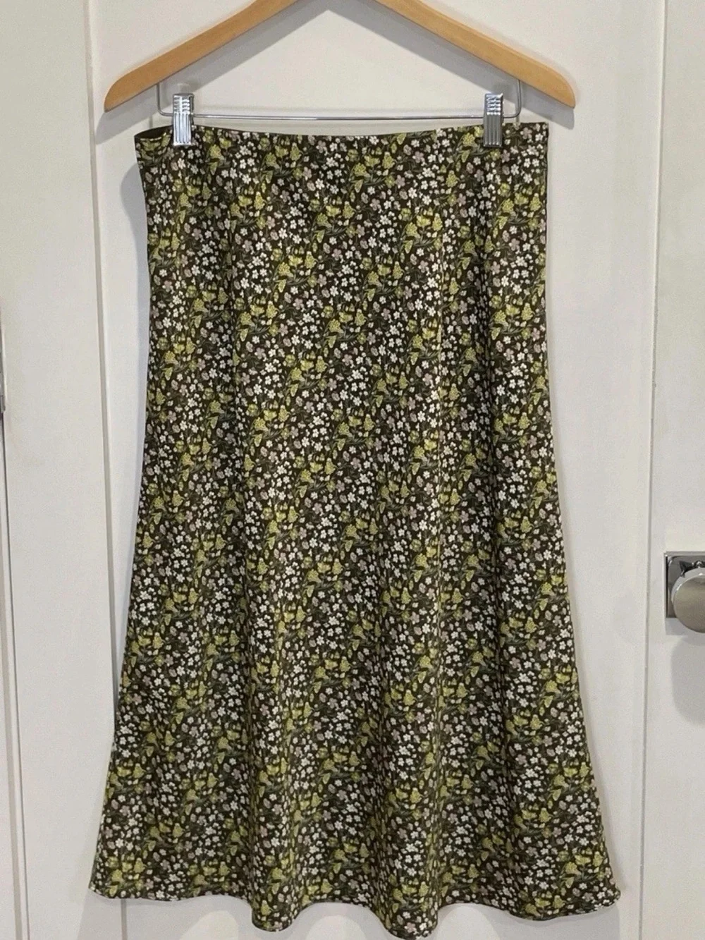 J. Crew Olive Green Floral A-Line Skirt